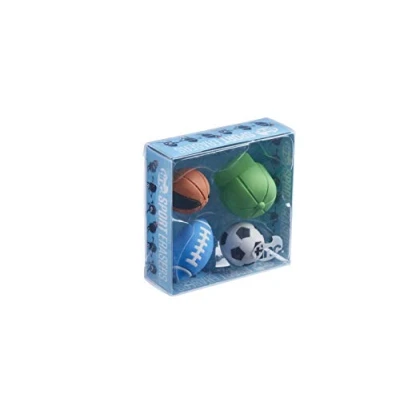 Image of Tinc Sports Eraser Collection Pack for Kids Use at School &amp; Homework Easy Error Correction Pencil Erasers Colourful Gift Style Packaging 4 Novelty Sport Theme Rubber Erasers, SPOERCOL