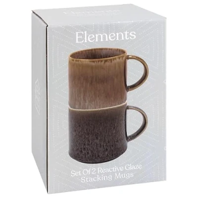 Image of Lesser &amp; Pavey Elements Reactive Glaze Stack Mugs Set of 2 Kitchen Home Stylish Tableware Mug for Every Occasion Coffee Cup Mens Gifts Birthday Women LP73792
