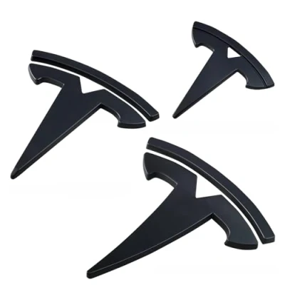 Image of 3D Metal Car Stickers and Decals, Emblem Badge T Logo, For Tesla Model 3, Black,black1