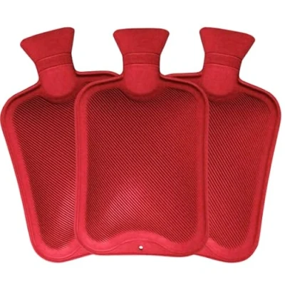 Image of Pack of 3 Hot Water Bottles x3 Natural Rubber 1 Litre Perfect Bag for Pain Relief (Red)