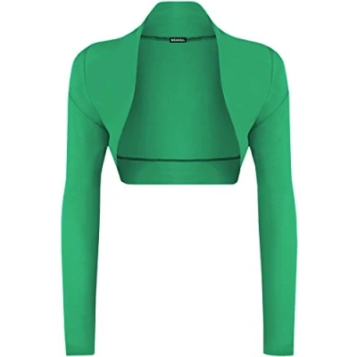 Image of WearAll Womens Plus Size Plain Long Sleeve Cropped Ladies Shrug Bolero Cardigan Top Jade 20/22