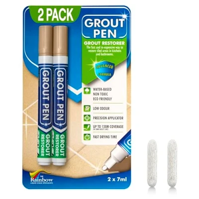 Image of Twin Pack (BEIGE) grout Pen Designed for restoring tile in bathrooms &amp; kitchens