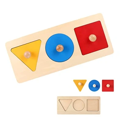 Image of Wooden Shape Puzzles,Geometric Puzzle,Montessori Wood Knob Puzzle,Early Education Toys for Baby Toy Learning Educational