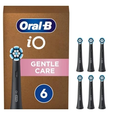 Image of Oral B iO Gentle Care Electric Toothbrush Head, The Softest Brush Head for Brushing &amp; Plaque Removal, Pack of 6 Heads, Suitable Mailbox, Black