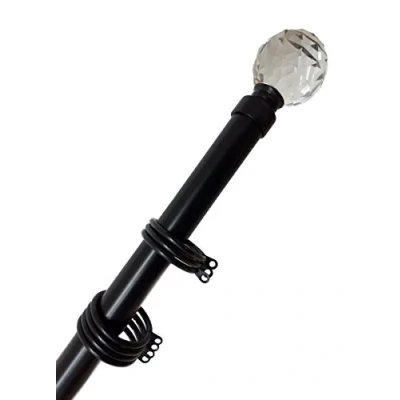 Image of Home Harmony® Crystal Ball Finial Telescopic Extendable Curtain Pole set In Black or Silver and Matching Holdbacks Available (Black, 120 210 cm)