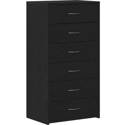 Image of vidaXL Sideboard/Cabinet with 6 Drawers Black Oak 50x34x96 cm Engineered Wood for Kitchen/Living Room/Dining Modern Storage Organizer