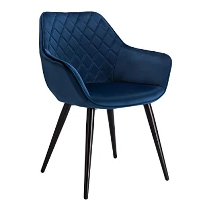 Image of WOLTU 1 X Dining Chair Blue Kitchen Reception Velvet with Padded Seat,Chair Arms and Back for Counter Lounge Living Room,BH153bl