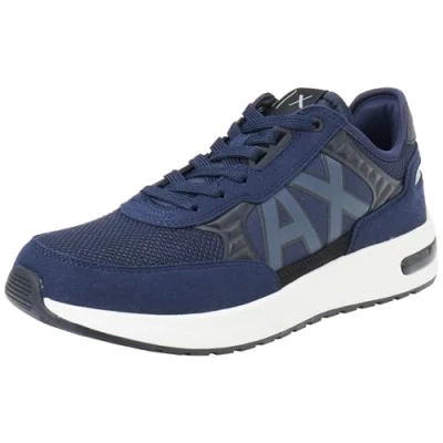 Image of Armani Exchange Men&#039;s Dusseldorf Embossed Geometric Motifs Sneaker, Navy Black, 10 UK