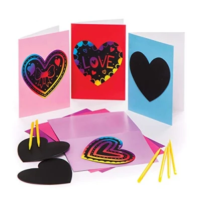 Image of Baker Ross Heart Scratch Art Cards Pack of 6, Valentines Days Crafts (AW163)