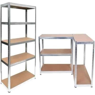 Image of Zanbeel 5 Tier Garage Shelving Unit Metal Racking, Steel &amp; MDF Boltless Shelves Heavy Duty 175kg Capacity Per Shelf, Galvanized (180x90x40cm)