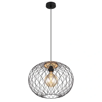 Image of Lacky Wire Frame Pendant Ceiling Light Matt Black 1x E27