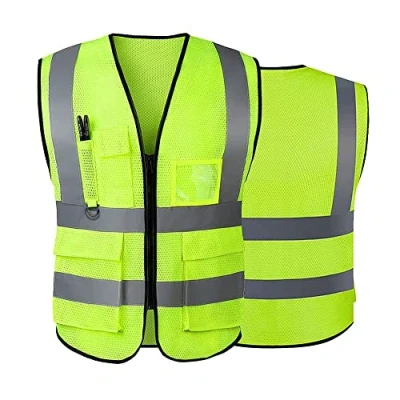 Image of AKEIVN Hi Vis Vests for Women Men High Visibility Reflective Safety Security Vest with Pockets Zipper Front Meets ANSI/ISEA Standards（Large,Black(cloth))