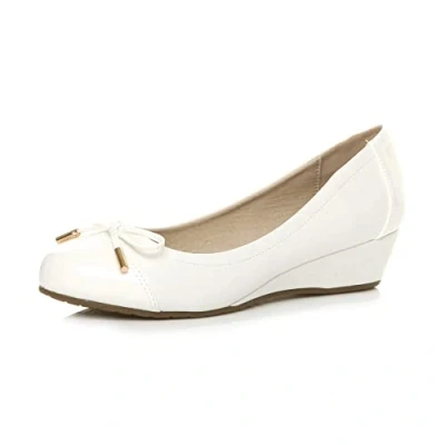 Image of AJVANI Low mid Heel Wedge Bow Smart Dolly Ballerina Court Shoes Size 9 42 White