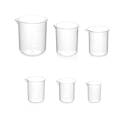 Image of QWORK® 6 Pcs Measuring Cup Plastic Jug Graduated Beaker 50ml 100ml 150ml 200ml 250ml 500ml for Science Lab Kitchen