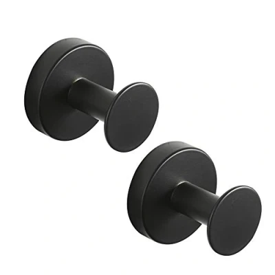 Image of WOMAO Towel Hooks Black Matte, Bathroom Robe 2 Packs SUS 304 Stainless Steel for Hanging Clothes Coat Wall Mounted