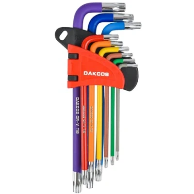 Image of DAKCOS 9 Piece Torx Key Set, T10 T50 Star Wrench End Set with Holes, L Color Coding