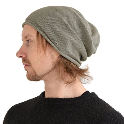 Image of Slouchy Summer Beanies for Women &amp; Men, Indoor Winter Organic Knit Hat Chemo Sensitive Skin Men Fashion All Season Medical Cancer Natural Light Grey