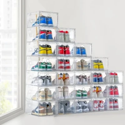 Image of Retaaj Transparent Shoe Storage Boxes Clear Hard Plastic Stackable Box Organiser Containers Drawer Front Space Saving Display For Men Women (24)