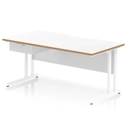 Image of Oslo 1600 x 800mm Edge Office Desk White Top Natural Wood Cantilever Leg Workstation 1 Drawer Fixed Pedestal