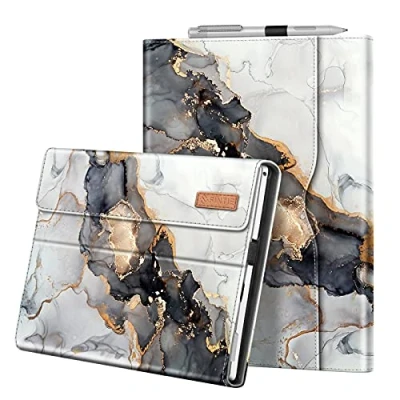 Image of FINTIE Case Compatible with Microsoft Surface Pro 7 Plus/Pro / 6 5 4 3, 12.3 inch Portfolio Business Cover Pocket, Type Keyboard, Cloudy Marble