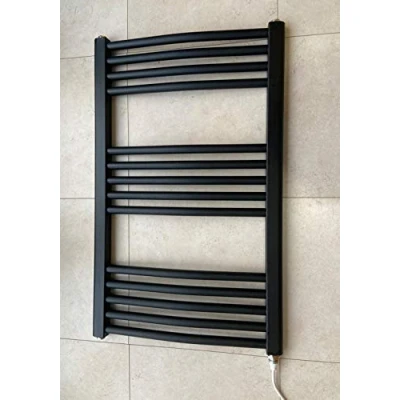 Image of Greened House 500w x 800h Black Electric Curved Heated Towel Rail Bathroom Radiator