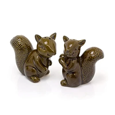 Image of Novelty Squirrel Salt and Pepper Pots Forest Toile Animal Shakers Set Stoneware Cruet Condiment