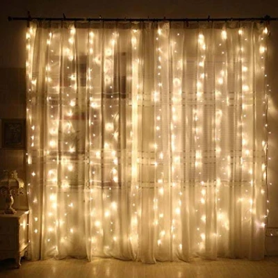 Image of 100 LED Waterproof Curtain Light 3mX1m,Fairy String Lights with Timer 8 Modes, USB Window Remote Control for Bedroom Indoor Outdoor Wedding Party Garden Decoration Warm White