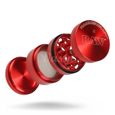 Image of RAW x Hammercraft 4 Part Magnetic Metal Grinder Red Vastu (Large 61mm)