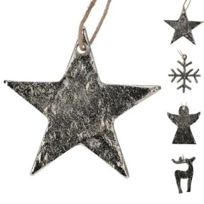 Image of Carousel Home Metallic Christmas Bauble Silver Metal Tree Ornament Hanging Decoration for 7cm Design Varies One Supplied