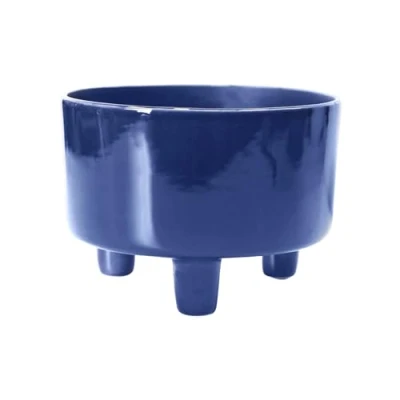 Image of Ivyline Pisa Navy Ceramic Bowl Planter on Legs Premium Quality UV Stable &amp; Waterproof Indoor Decorative Flower Pot H14 x D19cm