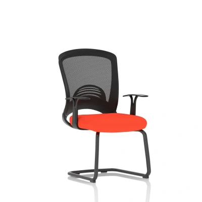 Image of Astro Visitor Fabric Seat Tabasco Orange Cantilever Leg Mesh Chair