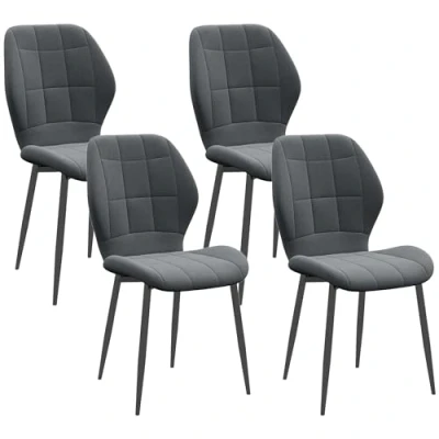Image of HOMCOM Dining Chairs Set of 4, Modern Style Flannel Upholstered Kitchen with Backs and Steel Legs, for Living Room, Bedroom, Dark Grey