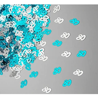 Image of SHATCHI Blue &amp; Silver 80th Birthday Confetti Foil Metallic Glitz Table Scatter Sprinkles Age Bday Party Decorations 12mm