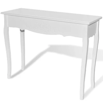 Image of vidaXL White Dressing Console Table Durable MDF and Pinewood Construction Farmhouse Style Rectangular Side End for Living Room, Dining Office, Garden, Terrace.