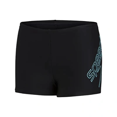 Image of Speedo Junior Boy&#039;s Boom Logo Placement Aquashort, Black/Light Adriatic, 15 16 Years