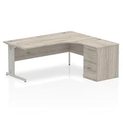 Image of Impulse 1800mm Right Crescent Desk Grey Oak White Leg + High Ped