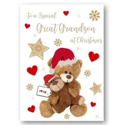 Image of Second Ave Great Grandson Bear Heart Christmas Xmas Holiday Festive Greetings Card