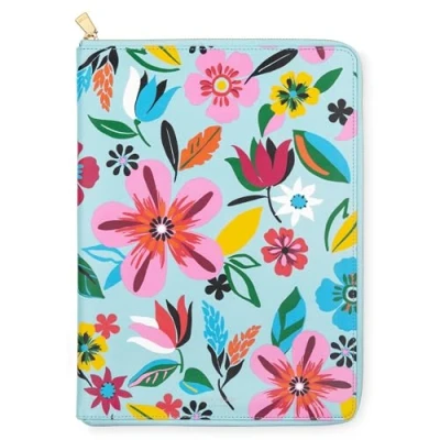 Image of kate spade new york 13.25&quot; x 9.50&quot; Faux Leather Notepad Zip Folio with Interior Pocket, Zipper Close, and Pen Loop (Safari Floral)