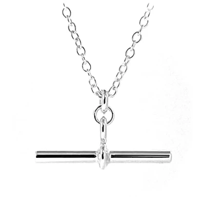 Image of ROBERTS Sterling Silver T Bar Necklace with 3cm Albert Pendant (18&quot;)
