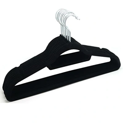 Image of 80 BLACK NON SLIP LUXURY FLOCKED COAT HANGERS VELVET CLOTHES TROUSER HANGING SPACE SAVING