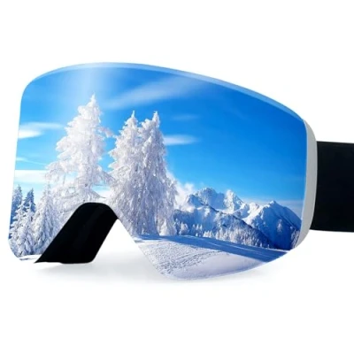 Image of Dizokizo Ski Goggles Magnetic for Skiing Snowboard Anti fog UV Protection Triple Breathable Foams Embossed Strap Universally Fit Women Men(Include Yellow Lens)