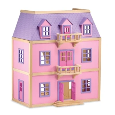 Image of Melissa &amp; Doug Multi Level Wooden Dollhouse Dolls house Large Playset for Girls Boys Dollhouses Toys 3 year old Boy Gift or Girl