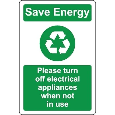 Image of Save energy please turn off electrical appliances when not in use Self adhesive sticker (200mm x 150mm)