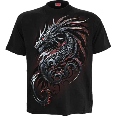 Image of Spiral Dragon Shards Front Print T Shirt Black L