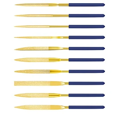 Image of Dylan EU Diamond Needle File Set 10 pcs Mini Modelling Files 140 mm for Metal Plastic Glass Wood Jewelry Rough Carving Gold &amp; Blue