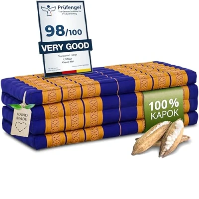 Image of livasia Folding matress with 100% natural Kapok filling, day bed, foldable cushion, extra large, XXL (blue yellow)