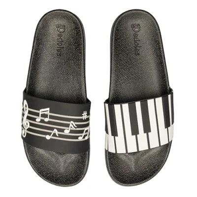 Image of Dedoles Slippers for Women, Men &amp; Kids Memory Foam Funny Designs Coffee Avocado Unicorn Music Lavender Comics Games Gift, Colour: Piano Music, Size: 11UK