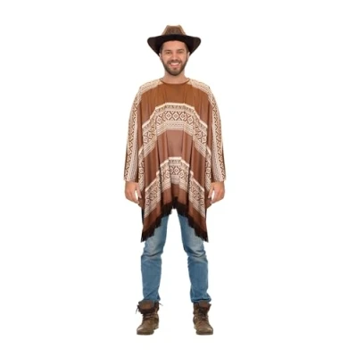 Image of HENBRANDT Single Adult Brown Cowboy Poncho with Tassel Fringe Wild Western Wandering Gunslinger Bandit Halloween Fancy Dress Costume One Size Unisex Accessory for Men and Women