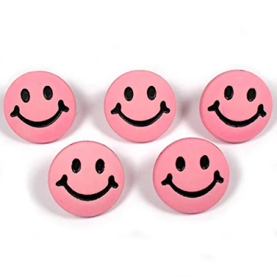 Image of Smiley Face Round Buttons 15mm Wide Pack of 5 (Pink)