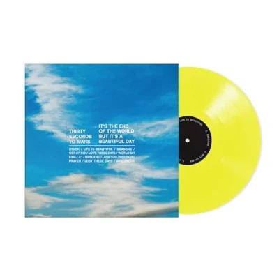 Image of Thirty Seconds To Mars It&#039;s The End Of World But A Beautiful Day Sealed Neon Yellow vinyl 2023 UK LP CRE02142